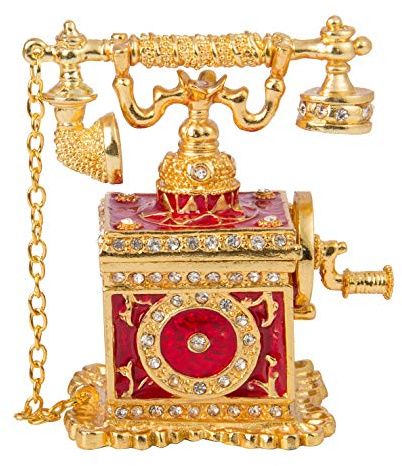 QIFU Vintage Red Telephone Style EnamelTrinket Box Hinged, Unique Gift for Family(QF774)
