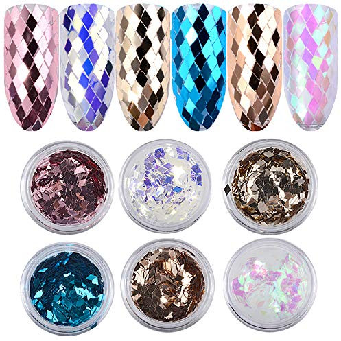 6 Boxes Diamond Shaped Nail Art Metalic Sequins Glitter Nail Art Decorations DIY Manicure Sequins