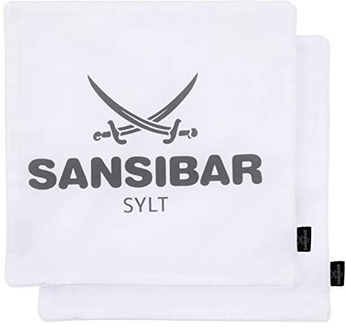 Sansibar Kissen Zierkissen Dekokissen Sofakissen 100% Baumwolle (Bezug - 45x45 cm - 2er-Set, Weiß/Anthrazit)