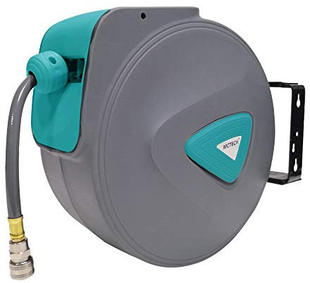 Aufun 20m Druckluftschlauch mit PVC - Schlauchtrommel Automatik Druckluft 1/4 Anschluss, 180° Schwenkbar Wand-Schlauchbox mit Wandhalterung, Druckluftschlauchtrommel (Grau)