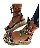 TOPEREUR Damen Gewebte Plateau Sandalen lässig Retro römischen Stil Gras Casual Keilsandalen Frauen Sommer Faux Leder