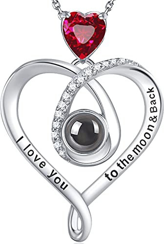 GinoMay Birthday Gifts Her Ruby Jewellery I Love You Necklace 100 Languages July Birthstone Wife Mum Necklace 925 Sterling Silver