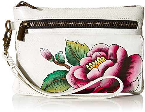 Anna by Anuschka Damen Handgelenk-Organizer-Brieftasche Geldbörse aus echtem Leder, Peony Ivory