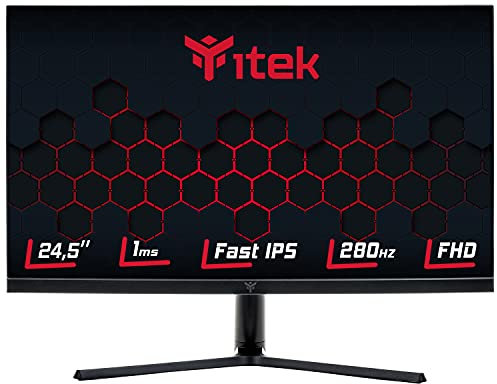 Itek Monitor GGF - 24.5 Pollici, Piatto, Risoluzione FHD 1920x1080, Pannello Fast IPS da 280Hz, Schermo 16:9, Risposta 1ms G2G, Collegamenti 2xHDMI, 2xDP, Altoparlanti, HDR, Adaptive Sync