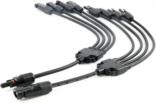 SOLARTRONICS Y-Steckverbinder Paar Verteiler für Solarstecker Solarpanel Photovoltaik 2- bis 6-fach Kupplung 1000V PV Solarkabelverbinder Wasserdicht IP67 Schwarz UV-beständig (4-fach Kabel)