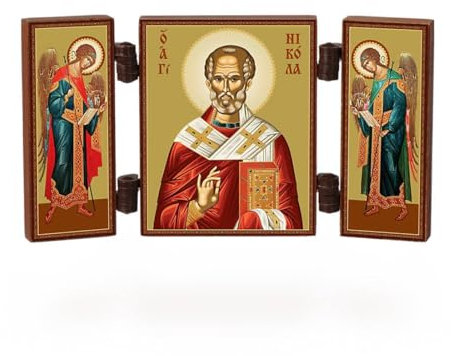 NKlaus - Heiliger Nikolaus - christliche Ikone Triptychon - Nikolaj Chudotvorec - reise Altar Holz 36178