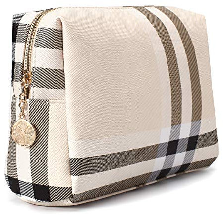Jessyline Große Make-up-Tasche für Geldbörse, luxuriöse Damen-Kosmetiktaschen, Designer-Make-up-Tasche für Kulturbedarf, Reise-Organizer, beige, Large