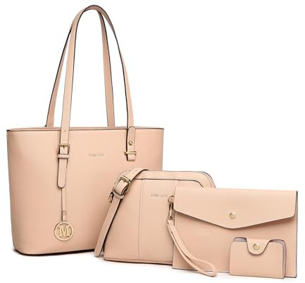 Miss Lulu Schultertasche Damen Henkteltasche Große Handtaschen PU Leder Frauen Umhängetaschen Elegant Shopper Taschen Kartenetui Verstellbarer Schultergurt 4-teiliges Set Pink