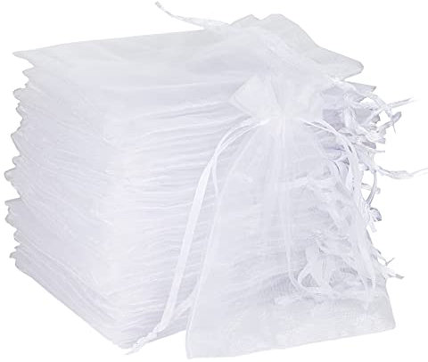 YFZYT 50 Stück Weiß Organzasäckchen, 30 x 40 cm, Lavendelsäckchen, Säckchen zum befüllen mit Satin-Kordelzug, Verpackungstüten Für Hochzeitsgeschenke, Partys und Weihnachten