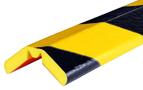 KAS5-FLX-GS Kantenschutzprofil/Eckschutzprofil/Flächenschutzprofil von SMI-Kantenschutzprofi (Polyurethan) m. flexiblen Schenkeln u. Klebefläche z. dauerhaften Montage Innen/Außen - Gelb/Schwarz (1 m)