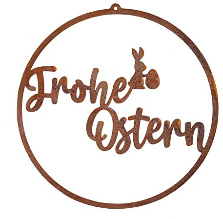 Schild Frohe Ostern Ø30 cm Edelrost Tafel Türschild Willkommensschild Osterdeko Metallschild Loop Ring Metallring Edelrostring Osterdeko Easter