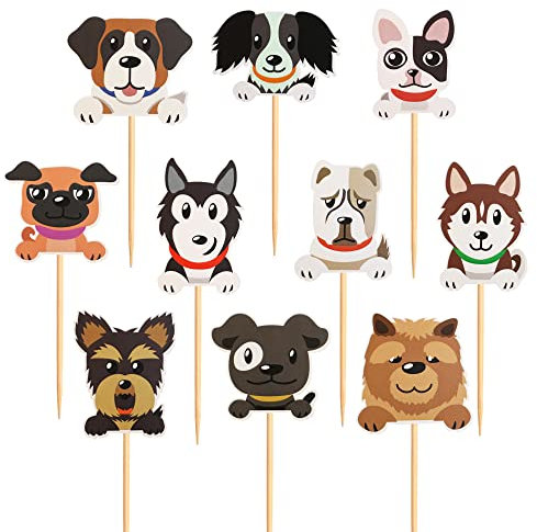Blumomon 30Pcs Dog Cupcake Toppers Cute Puppy Faces Cake Topper Picks Party Bunting Decorations for Dog Puppy Theme Kids Birthday Baby Shower Party Supplies