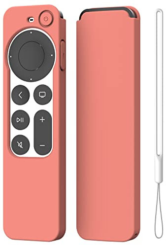 K TOMOTO Kompatibel mit Apple TV 4K Siri Remote Case 2021, Seidenweiche Anti-Rutsch-Silikon-Schutzhülle für Siri-Fernbedienung 2. Generation [inkl. Schlüsselband], Koralle
