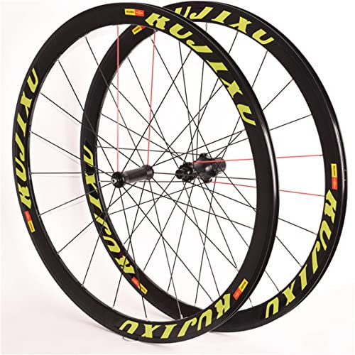 SHKJ 700C Rennrad Laufradsatz, Fahrrad Laufradsatz V-Brakes Carbon Fiber Hub Quick Release Tubeless Kompatibel 8 9 10 11 Geschwindigkeit Freilauf,38mm (Color : Green, Size : 700C)