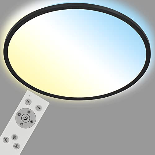 BRILONER - LED Deckenlampe flach mit Fernbedienung, indirektes Licht, einstellbar von warmweiß bis kaltweiß, Lampe, Deckenleuchte, Wohnzimmerlampe, LED Panel, Küchenlampe, 48x3 cm, Schwarz