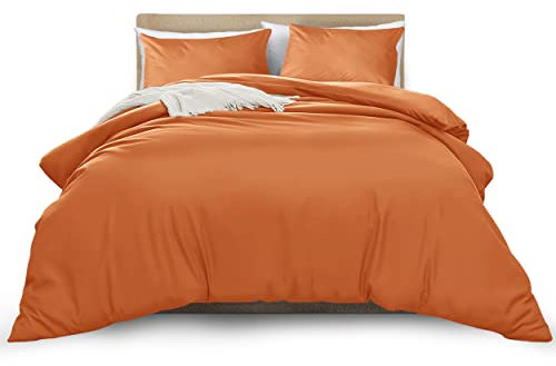 MOONLIGHT20015 Super King Duvet Cover Rust Solid Soft Super King Bedding Duvet Cover Set with 2 Matching Pillowcases