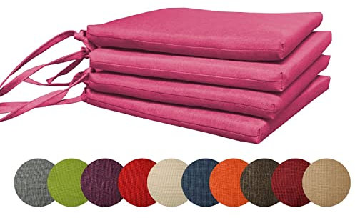 chilly pilley 4X Gartenkissen Stuhlkissen Set Gartenstühle Stuhlauflage Sitzkissen Sitzpolster Auflage Gartensitzkissen Garten Kissen (4er Set, Rosa)