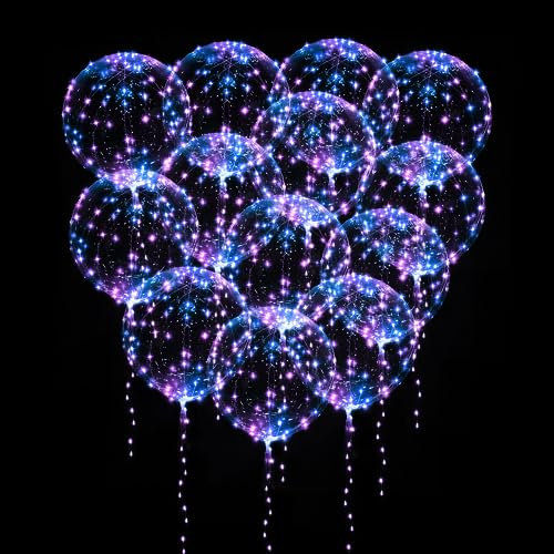 15 Stück Leuchtende Luftballons Mehrfarbig, 20 Zoll Hochzeit Bobo Helium Ballons, Wiederverwendbar LED Leuchtende Ballons mit Lichterketten Klare Luftballon für Geburtstag Valentinstag PartyDekoration