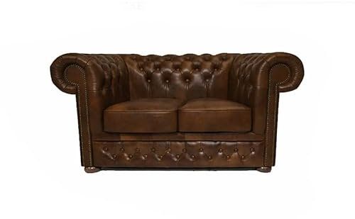 Chesterfield Sofa First Class - The Chesterfield Brand | 2 Sitzer Sofa | 100% Leder, handgefertigt, Original Chesterfield | Breite 150 cm | Cloudy Hellbraun