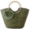 Stroh Strandtasche Strohtasche Rattan Gewebte Handtasche Blumen Umhängetasche Gewebte Tasche Freizeit Urlaub Tote Strandtasche Damen Korbtaschen Geflochten Strohsack ( Blue : Grün , Size : 40*29cm )