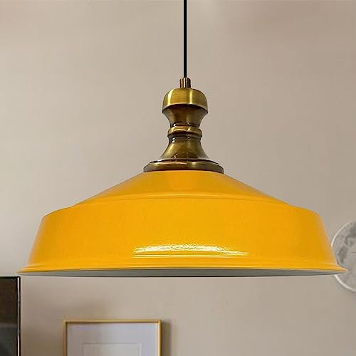 bamyum Asletl-Knob Hängelampe Industrie Pendelleuchte, 41 cm Lampenschirme, Moderne Metall Kücheninsel Leuchten, E27 Pendelleuchte für Wohnzimmer und Esszimmer, Dunkelgelb Pendelleuchte
