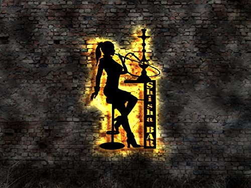 Shisha Bar LED Wandbild Deko Wasserpfeiffe Kiffen Bong Buch Canabis Öl Duft Tabak Buch Wanddeko