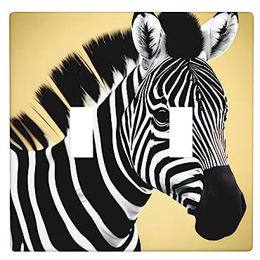 Schwarz-weiße Zebra-Lichtschalter-Abdeckung, Steckdosenabdeckung, Doppelschalter-Wandplatte, dekorative Wandplatte, Standardgröße 11,4 x 11,4 cm