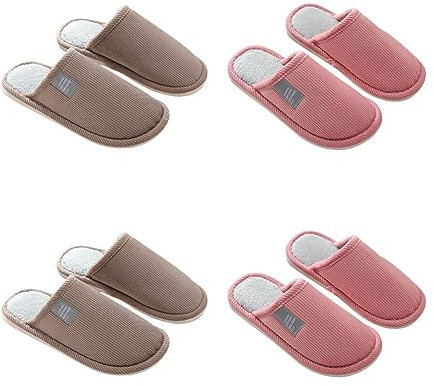 Teceyfeet Zapatillas de casa Unisexo,4 Pares Antideslizantes de Zapatillas Casa Lavables Zapatillas de Estar por Casa Invierno Peluche Forro Pantuflas Cómodo Caliente Zapatos de Algodón