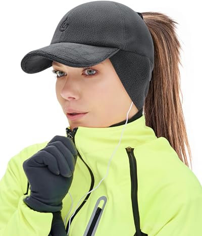 Gisdanchz Winter Basecap Damen, WintermüTZE Damen Pferdeschwanz Mütze mit Ohrenklappen, Laufen Cappy Frauen Kappe Schirmmütze Schildkappe Warm Women Baseball Cap Ponytail Hat, Dunkelgrau S/M