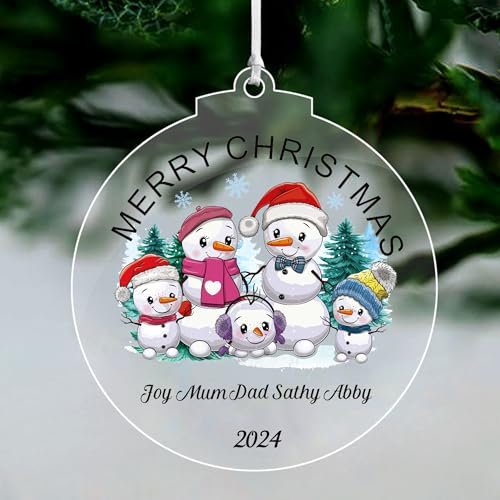 Personalised Christmas Tree Decorations 2025 Family Christmas Baubles Ornaments Gifts Custom Acrylic Xmas Tree Bauble Gifts with Any Name & Year for Family Home Girls Boys(Round, Family of 5)
