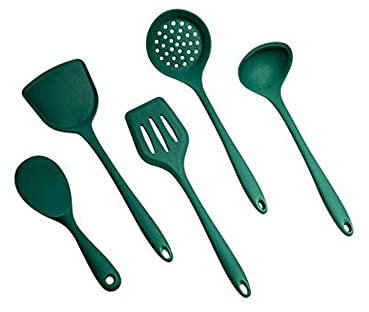 Juego de utensilios de cocina de silicona verde, 5 uds., utensilios de cocina antiadherentes, espátula, cucharón, pala, utensilios de cocina de silicona
