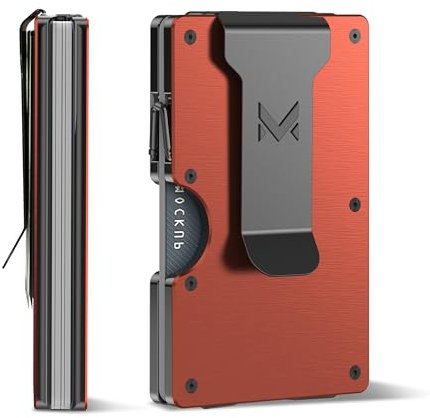 MIFANYO Geldbörse Kartenetui Herren, Minimalistische Metall Geldklammer, Schlanke Aluminiummetall Geldbeutel, RFID-Blocker Kartenhalter, Kleine Brieftaschen für Männer, Gebürstetes Gebranntes Orange