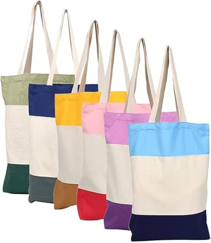 TESIN 6 Pcs Cotton Canvas Shopping Tote Bags Reusable Grocery Cloth Bags with Handles for DIY Craft Gif