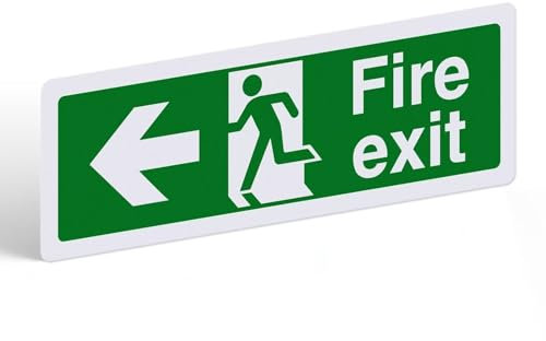 Fire Exit Sign Arrow Left - 1mm PVC Rigid Plastic with Self-Adhesive Backing - Landscape - 300mm x 100mm
