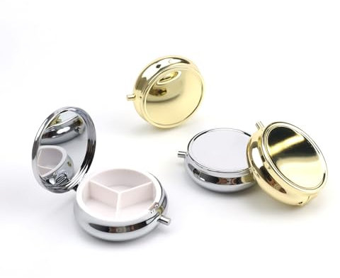 WJUAN 4 Stück Kleine Pillendose, Innenfächer Eisen Pillendose Klein mit Spiegel, Pillendose für Unterwegs(50 x 17 mm), für Reisen, Partys, Arbeit, Outdoor-Aktivitäten, Schule