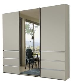 WIEMANN Schwebetürenschrank Kleiderschrank Schlafzimmerschrank 250cm breit, mit Schubladen, Champagner Dekor, mit Spiegel, Höhe 236cm, Malibu