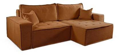 Kaiser Möbel, Ecksofa mit schlaffunktion, mit Bettkasten, Schlafsofa Bohoo, Designer Sofa, Modern Design Couch, Polsterecke, Freistehend, Stoff Raven Ziegiel Rechts