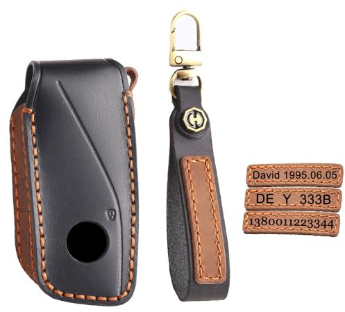 TECART Étui de protection pour clé de voiture - Compatible avec BMW I7 X7 G07 LCI IX I20 X1 U11 7 G70 G09 XM U06 G81 M3 2023 - En cuir personnalisé - 4 boutons - Noir