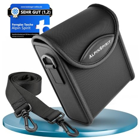 AlpinSpirit© Fernglas Tasche inkl. Schultergurt (Testsieger) – kompatibel mit unseren Ferngläsern 8x42 & 10x42 - maximaler Schutz,wasserdicht,verstellbare Riemen - Binocular Schutzhülle (schwarz)