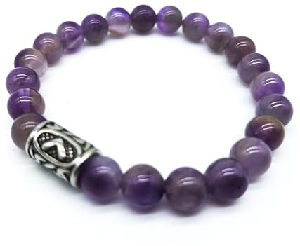 Wikinger Futhark Rune Edelstein Armband (18/21 cm, Damen/Herren) in Geschenkbox | Schutz Glück Energie (21, Rune KENAZ Amethyst | Feuer Erleuchtung Kreativität)