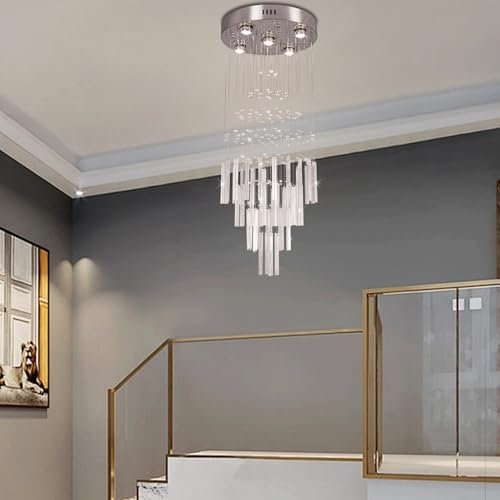 FRIXCHUR Moderne Kristall-Kronleuchter, 39,4 Zoll lang, Kronleuchter mit hoher Decke, Treppen-Kronleuchter für Foyer, Eingangsbereich, Wohnzimmer, Durchmesser 15,7 Zoll