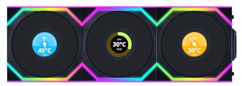 Lian Li UNI Fan SL-120-Reverse Blade-Controller Included-Black-12SLLCD1W3B | Triple Pack, Performance ARGB Fan, 1.6 LCD Display, Daisy-Chain Design, Customizable Lighting Effects, 400×400 Res