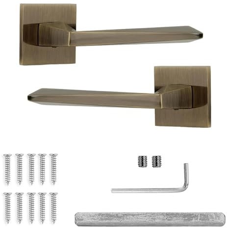 Decoranddecor Antique Brass Internal Door Handles – Aluminium & Brass Set for Wooden Doors | Bedroom & Bathroom Leda Range