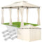 tectake® Luxus Pavillon 3x4, Gartenpavillon mit 6 Seitenteilen, wasserabweisend und UV-beständig, abgesetztes Dach, Pavillon inkl. Spannseile und Heringe, Partyzelt für Garten und Terrasse - Creme