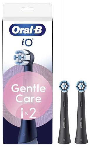 Oral-B Gentle Care Ersatzbürsten, echt, schwarz, weich, geeignet für empfindliches Zahnfleisch, runde Bürste für elektrische Zahnbürsten, Oral B iO, 2 Stück