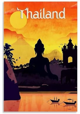 ouweri Thailand Vintage-Reiseposter (2), Kunstdruck auf Leinwand, Wandfarbe, Kunstdekoration, moderne Wohnkunstwerke, Idee, 30 x 45 cm