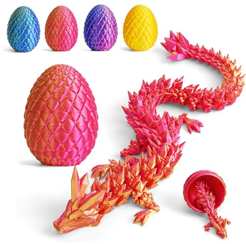 Myqiqi 3D-Gedruckter Drache im Ei, voll beweglicher Kristalldrache mit Drachenei, Heimdekoration & Stressabbau Geschenk für Kinder und Führungskräfte