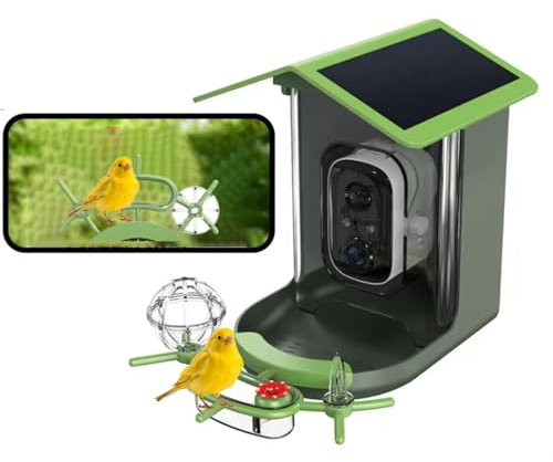 Vogelfutterhaus mit Kamera, Vogelhaus mit 4MP Kamera, Vogelfutterspender Garten, Vogelfutterstation mit Video/Fotoaufnahme, KI Identifizierung, Bewegungserkennung, Alarm, Nachtsicht, IP65 Wasserdicht