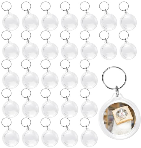 Swpeet 30Pcs Acrylic Blank Picture Photo Keychain with Key, Pendant Picture Frame Keyring Clear Acrylic Photo KeyChain
