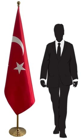 Drapeau Turquie avec mât et pied. Drapeau turc pour bureau. Code CN6-TR